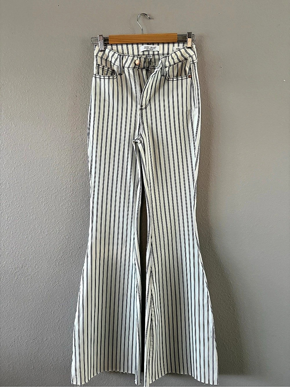 Judy Blue High Waist White Pin Stripe Super Flare Jeans Striped Wide Leg Pants
